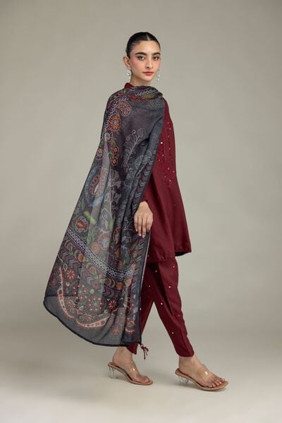 Embroidered | Raw Silk | Maroon Silk Shalwar | GBP 25.00