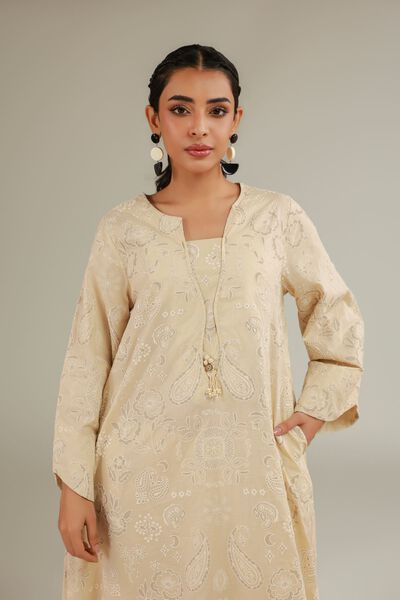 Cambric | Embroidered Beige Kurta | GBP 25.00
