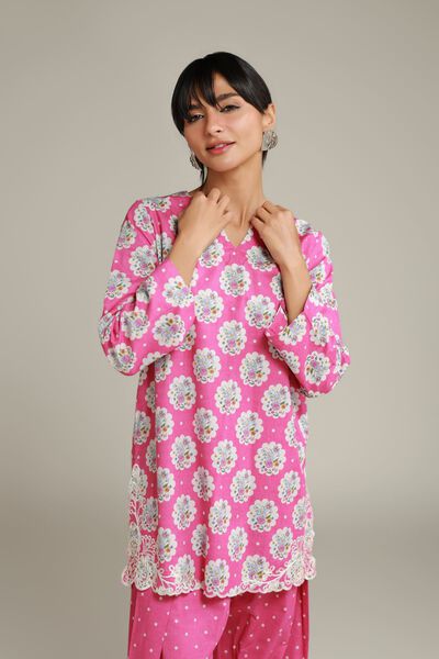 Embroidered | Cotton Dobby | Floral Pink Kurta | GBP 10.00