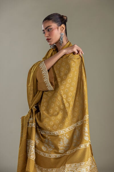 Embroidered | Rashmina Acrylic | Mustard Floral Shawl | GBP 30.00
