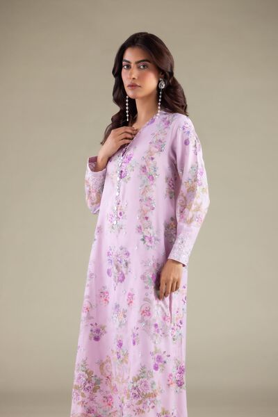 Embroidered | Raw Silk | V-Neck Floral Kurta | GBP 45.00