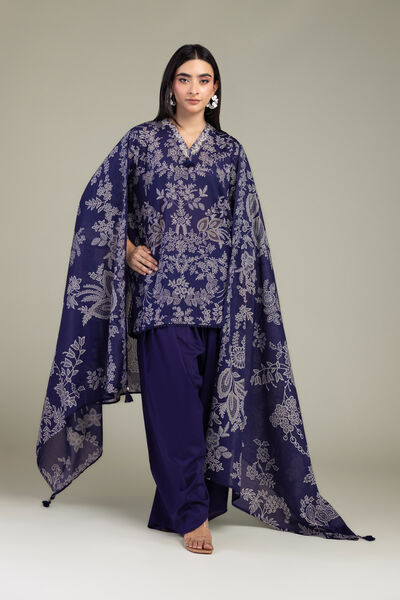 Embroidered | Cambric | Floral Navy Kurta | GBP 35.00