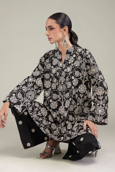 Embroidered | Cambric | Black V-Neck Kurta | GBP 20.00