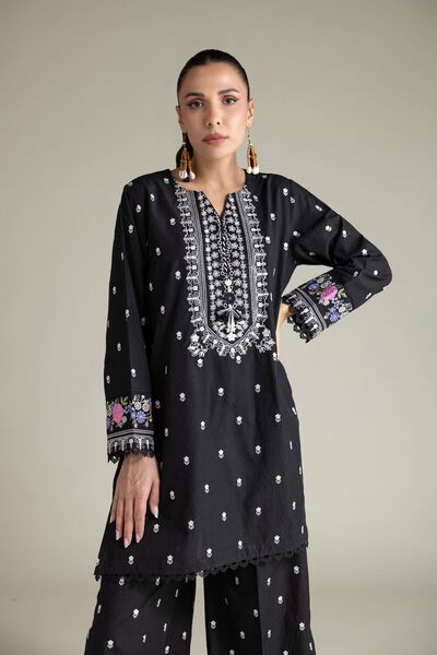 Embroidered | Cotton Dobby | Black Tailored 2-Piece | GBP 60.00