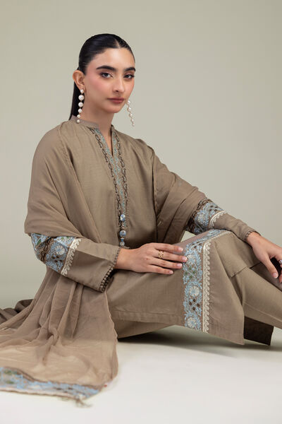Embroidered | Raw Silk | Brown Silk Kurta | GBP 45.00