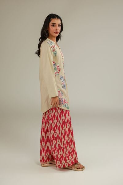 Embroidered | Cotton Dobby | Red Summer Pants | GBP 15.00