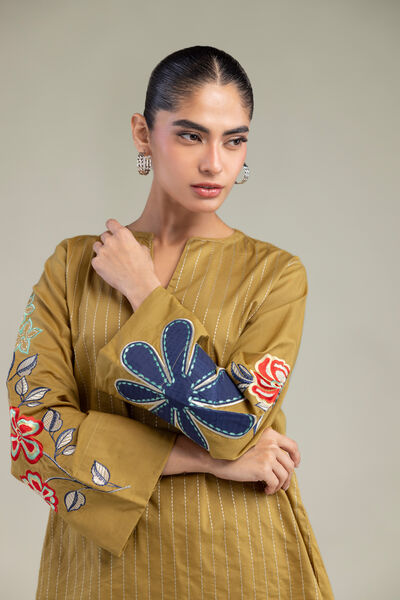 Embroidered | Cambric | Mustard V‑Neck Tunic | GBP 10.50