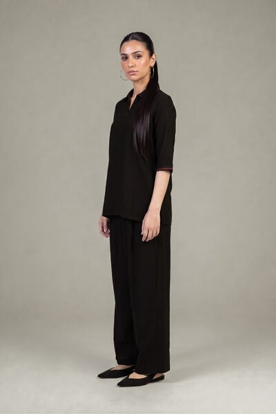 Dyed | Crepe | Black Solid Trousers | GBP 25.00
