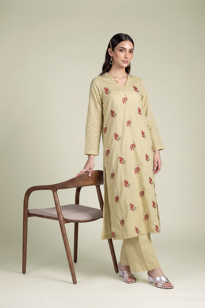 Embroidered | Cambric | Beige Cambric Kurta | GBP 10.50