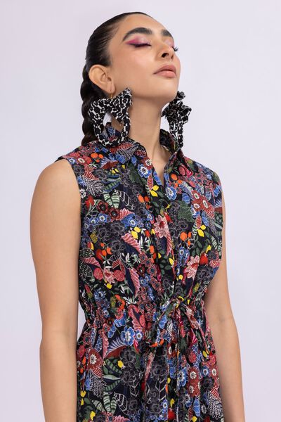 Belted Button Down Dress, MULTI, hi-res