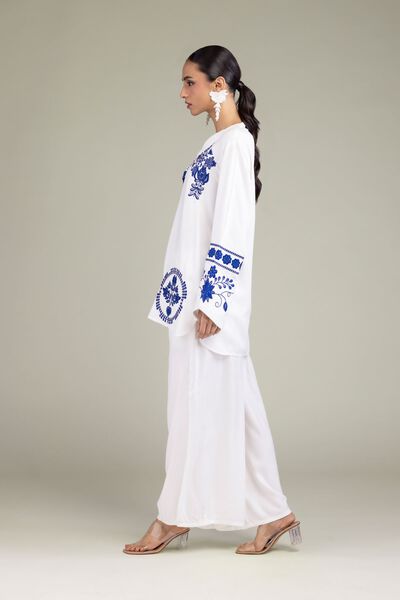 Embroidered | Viscose Crepe | White Viscose Trousers | GBP 20.00