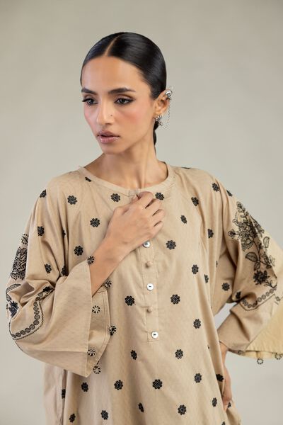 Embroidered | Cotton Dobby | Beige Cotton Kurta | GBP 45.00
