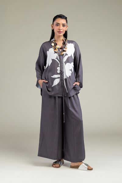 Printed | Viscose Crepe | Gray Viscose Trousers | GBP 20.00