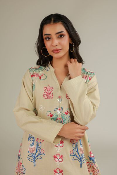 Embroidered | Cotton Dobby | Floral Beige Kurta | GBP 25.00
