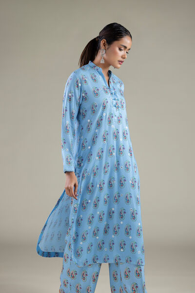 Embroidered | Viscose | Paisley Band Collar Kurta | GBP 7.50