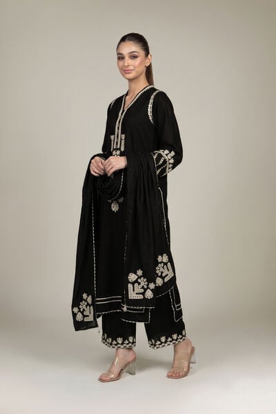 Embroidered | Raw Silk | Black Silk Pants | GBP 35.00