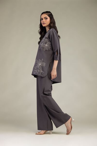 Embroidered | Poplin | Gray Poplin Trousers | GBP 20.00