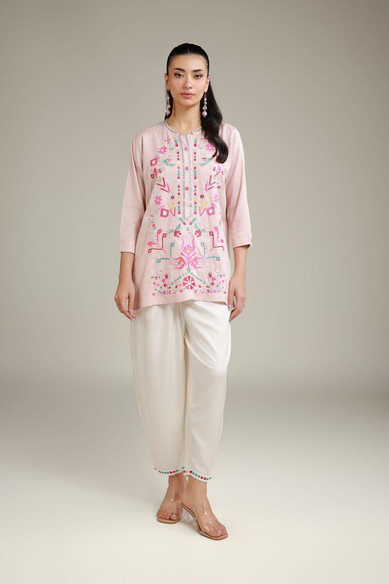 Embroidered | Viscose Crepe | Pink Buttoned Shirt | GBP 30.00