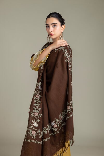 Embroidered | Raw Silk | Brown Silk Shawl | GBP 35.00