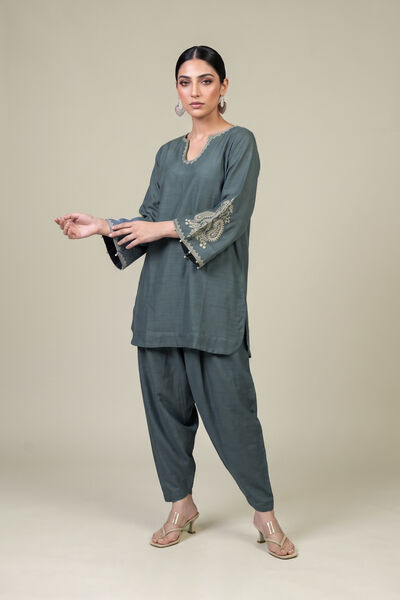 Embroidered | Light Khaddar | Blue Solid Shalwar | GBP 25.00