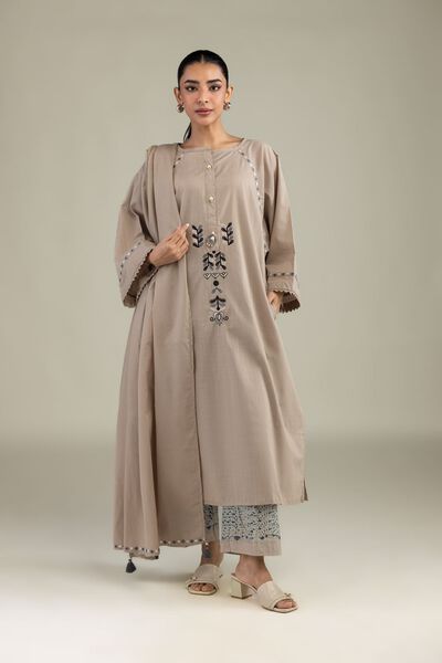 Textured Cotton | Embroidered | Beige Cotton Pants | GBP 25.00