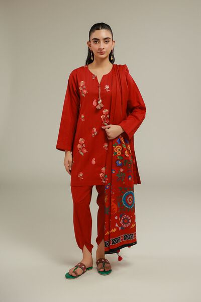 Embroidered | Cotton Dobby | Red Floral Shalwar | GBP 20.00