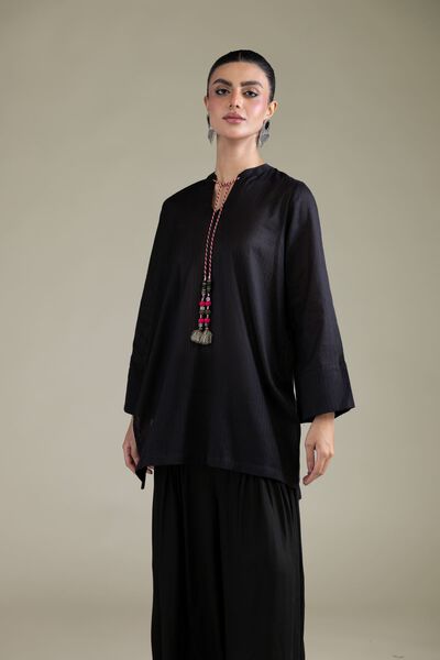 Dyed | Cotton Dobby | Short Black Kurta | GBP 30.00