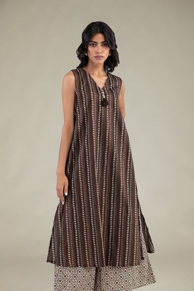 Printed | Cambric | Brown Sleeveless Kurta | GBP 21.00
