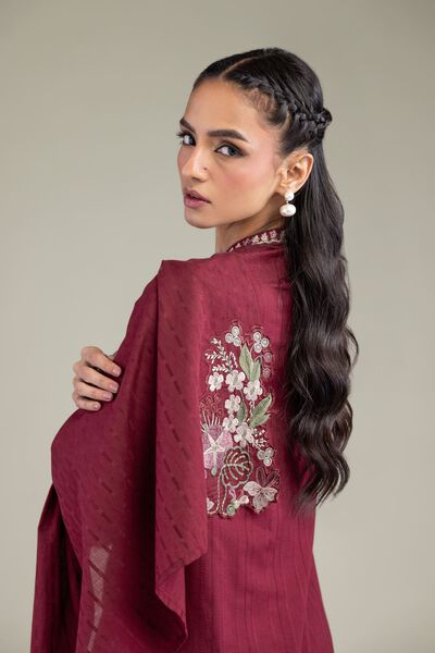 Embroidered | Textured Cotton | Floral Maroon Dupatta | GBP 25.00