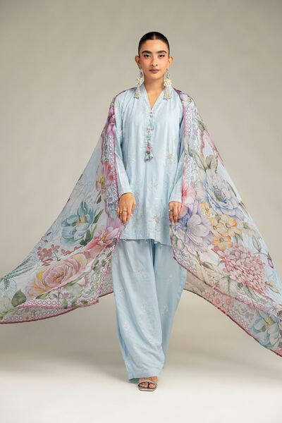 Embroidered | Mesuri | Floral Blue Dupatta | GBP 25.00