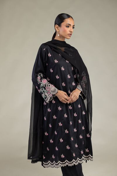 Embroidered | Dobby | Black Tailored 3-Piece | GBP 70.00