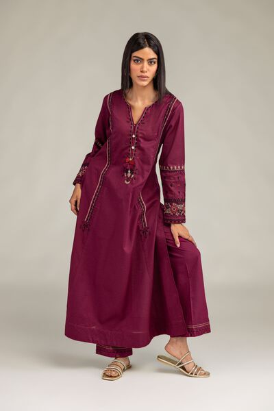 Embroidered | Cotton Dobby | Solid Cotton Pants | GBP 25.00