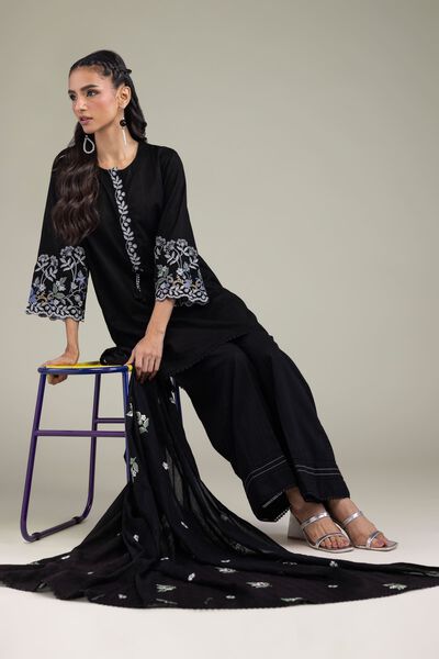 Embroidered | Textured Cotton | Black Cotton Kurta | GBP 35.00