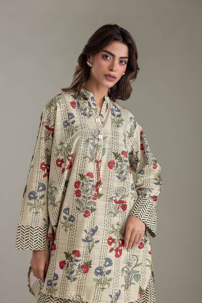 Printed | Light Khaddar | Beige Floral Kurta | GBP 30.00