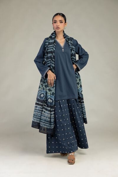 Textured Cotton | Embroidered | Long V-Neck Kurta | GBP 25.00
