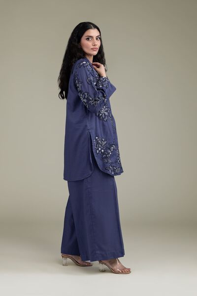Embroidered | Cotton Dobby | Navy Cotton Pants | GBP 25.00