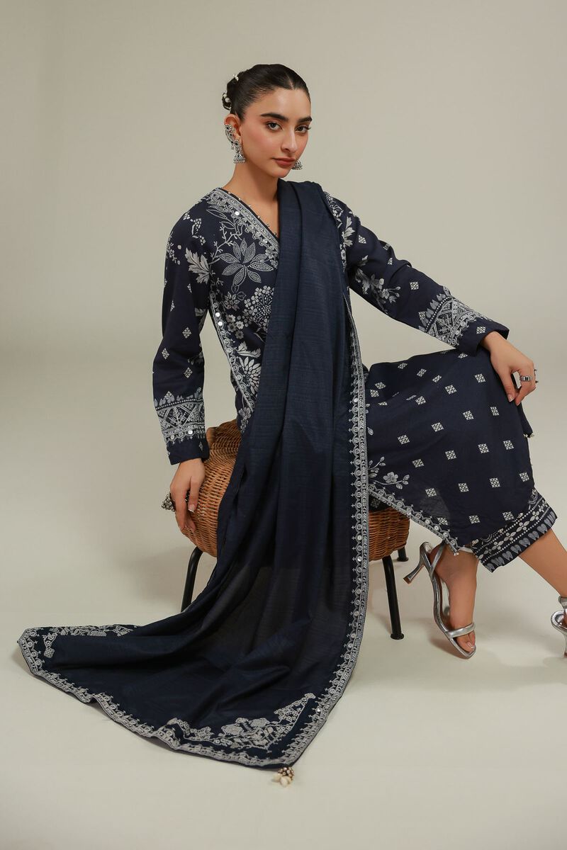 Embroidered | Raw Silk | Geometric V-Neck Kurta | GBP 40.00