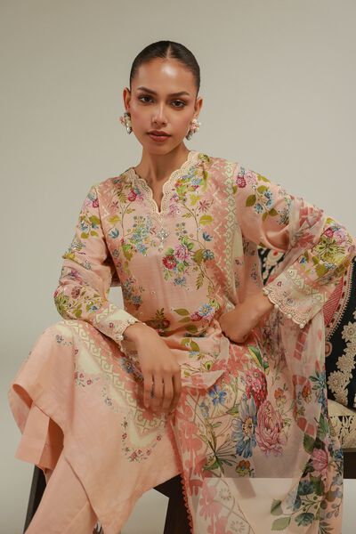 Embroidered | Raw Silk | Floral Longline Kurta | GBP 35.00