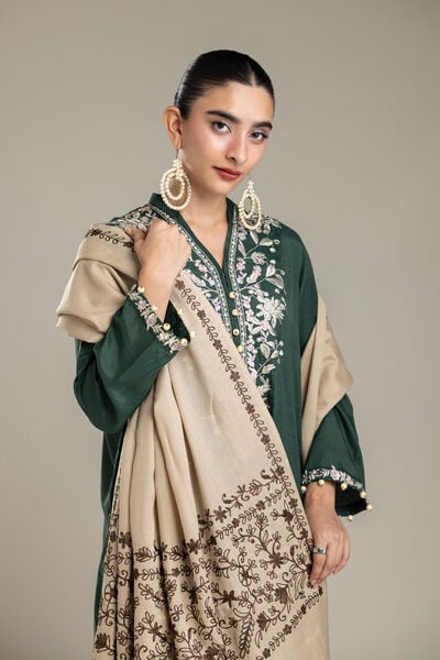 Embroidered | Raw Silk | Beige Embroidered Shawl | GBP 35.00