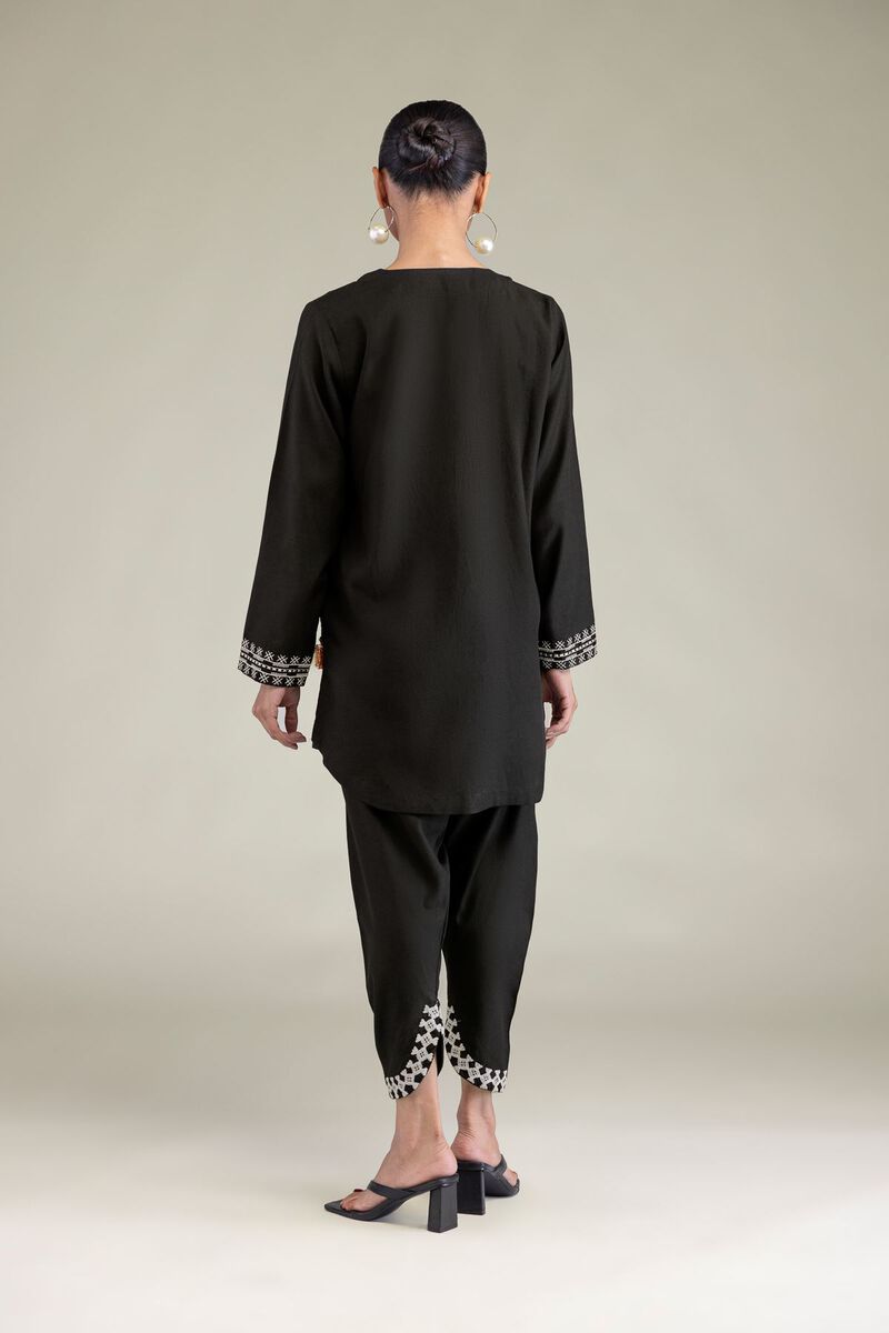 Embroidered | Raw Silk | Black Floral Kurta | GBP 35.00