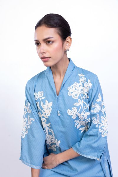 Embroidered | Cotton Dobby | Floral Blue Kurta | GBP 30.00