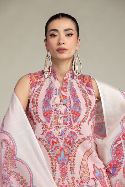 Embroidered | Polyester Silk | Pink Floral Dupatta | GBP 25.00