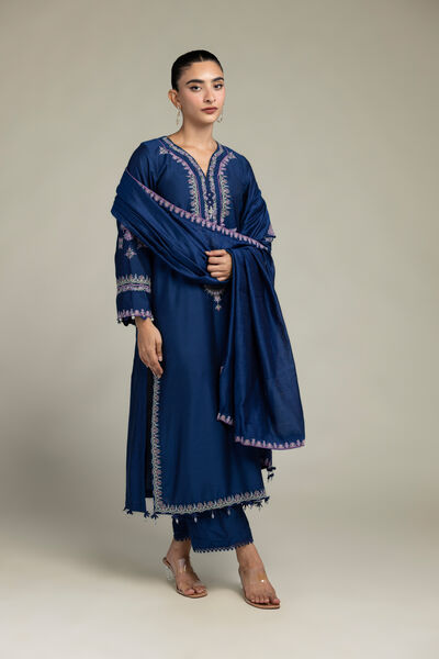 Raw Silk | Navy Solid Pants | GBP 20.00