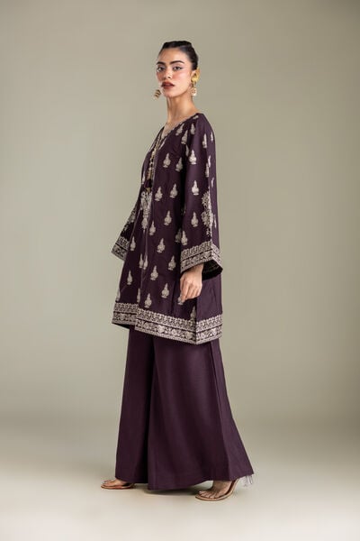 Embroidered | Heavy Blended Viscose | Purple Solid Pants | GBP 30.00