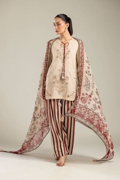 Embroidered | Chiffon | Floral Beige Dupatta | GBP 20.00