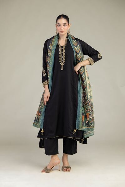 Embroidered | Raw Silk | Black Silk Pants | GBP 25.00