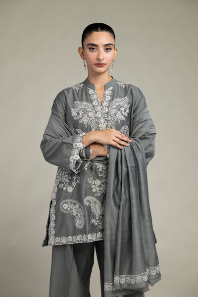 Cotton Net | Gray Floral Dupatta | GBP 25.00