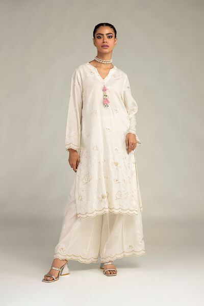 Embroidered | Raw Silk | Floral Silk Pants | GBP 25.00