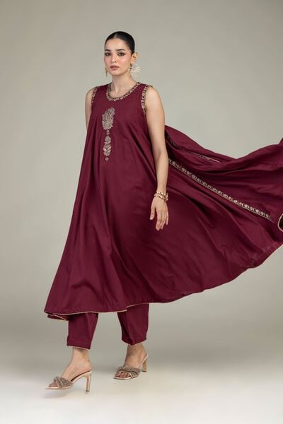 Embroidered | Raw Silk | Maroon Silk Kurta | GBP 70.00