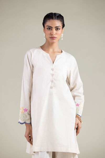 Embroidered | Textured Cotton | Floral V-Neck Kurta | GBP 25.00